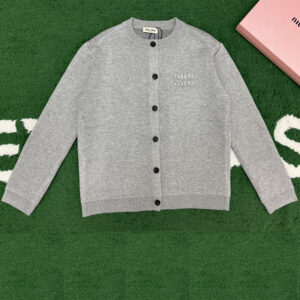 미우미우 [잔디집] 울 니트 가디건 로고 그레이