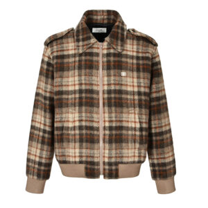 셀린느 【잔디집2】 트리오페 로고 자수 배색 체크 테디 자켓（세븐）