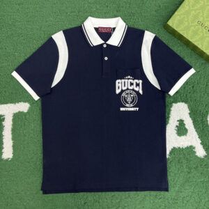 구찌 【잔디집】 유니버시티 프린트 코튼 피케 폴로 셔츠 （레어）