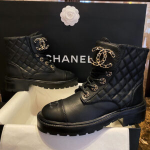 샤넬 【Happy】 (터보) cc로고 퀄팅 레이스업 부츠