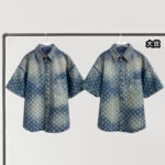 루이비통 【YD공장】 레인보우 모노그램 데님 숏 셔츠