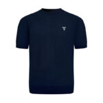 프라다 【잔디집2】 슈퍼파인 울 크루넥 반팔 니트 스웨터 네이비 （세븐）