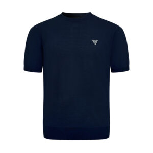 프라다 【잔디집2】 슈퍼파인 울 크루넥 반팔 니트 스웨터 네이비 （세븐）