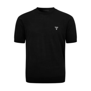 프라다 【잔디집2】 슈퍼파인 울 크루넥 반팔 니트 스웨터 블랙 （세븐）