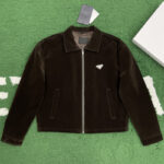 프라다 【잔디집】 트라이앵글 로고 블루종 코튼 벨벳 자켓（레어）