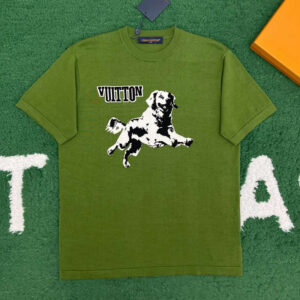 루이비통 【잔디집】 골든 리트리버 숏 슬리브드 코튼 크루넥 티셔츠（레어）