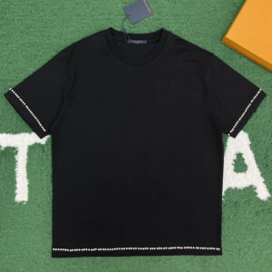 루이비통 【잔디집】 1AFXOU（레어） 반팔 티셔츠 코튼 진주 장식