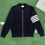 톰브라운 【잔디집】 4-Bar 사선완장 메리노 울 니트 카라 집업（레어）