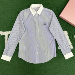 미우미우 【잔디집】 스트라이프 로고 자수 셔츠（레어）