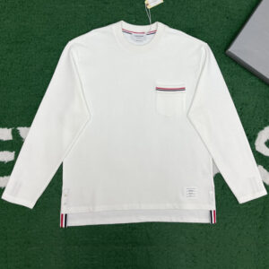 톰브라운 【잔디집】 포켓 삼선 라운드 긴팔 티셔츠（레어）