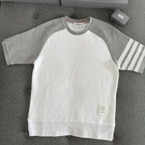 톰브라운 【TJ공장】 （터보） 사선완장 오토만 리브 새들 반팔 스웨트셔츠