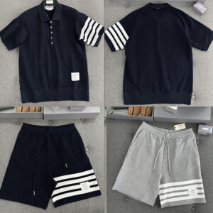 톰브라운 【TJ공장】 （터보） 사선완장 와플 반팔 폴로 셔츠&스웨트 반바지