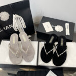 샤넬 cc로고 진주 벨벳 뮬 플립플랍 쪼리