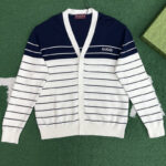 구찌 【잔디집】 엠브로이더리 배색 스트라이프 코튼 가디건（레어）