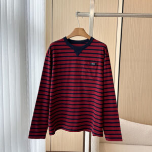 프라다 롱 슬리브 스트라이프 코튼 저지 티셔츠