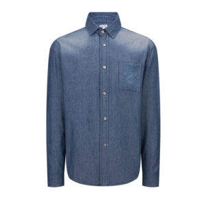 로에베 【잔디집2】 아나그램 포켓 셔츠 샴브레이 코튼 （세븐）