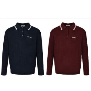 미우미우 【잔디집2】 코튼 크로셰 폴로 셔츠 니트（세븐）