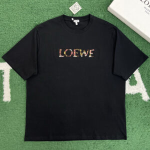 로에베 【잔디집】 로고 자수 코튼 반팔 티셔츠（레어）