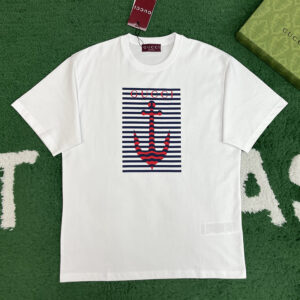 구찌 【잔디집】 메종 로고 프린트 닻 모티브 코튼 저지 반팔 티셔츠（레어）