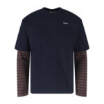 미우미우 【잔디집2】 저지 스트라이프 레이어링 긴팔 티셔츠（세븐）