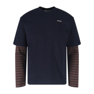 미우미우 【잔디집2】 저지 스트라이프 레이어링 긴팔 티셔츠（세븐）