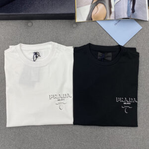 프라다 【TJ공장】 3D 로고 리브 니트 오버사이즈 코튼 티셔츠（터보）