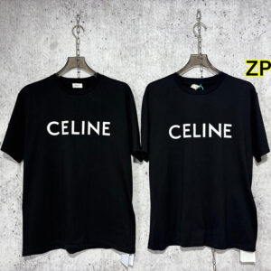 셀린느 【사슬공장】 로고 티셔츠 코튼 반팔 블랙