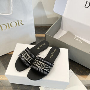 디올 Dway 디웨이 뮬 슬리퍼 골드 라인 스톤 & 메탈릭 스레드