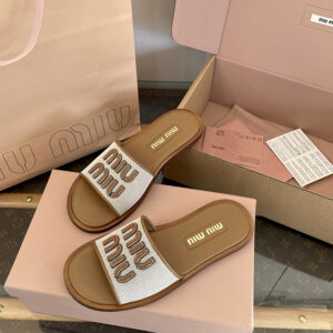 미우미우 캔버스 가죽 슬라이드