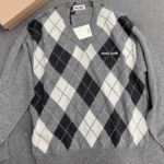 미우미우 【TJ공장】 V넥 니트 스웨터 아가일 캐시미어 (터보)