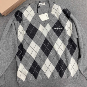 미우미우 【TJ공장】 V넥 니트 스웨터 아가일 캐시미어 (터보)