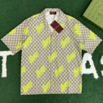 구찌 【잔디집】 커리뉴 프린트 코튼 팝린 볼링 셔츠（레어）