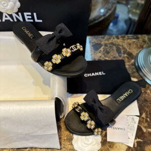 샤넬 【TJ공장】 23s 리본 플라워 펄 슬리퍼（터보）