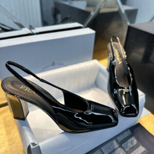 프라다 【TJ공장】 페이턴트 레더 슬링백 펌프스 （터보）