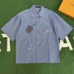 루이비통 【잔디집】 샴브레이 엠브로이더드 반팔 셔츠（레어）