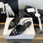 샤넬 【Happy】 25K 진주 장식 슬링백 플랫 슈즈（터보）