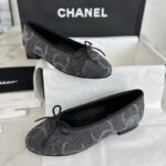 샤넬 【터보】 24k CC로고 데님 트위드 발레리나 플랫 슈즈 블랙 （TJ공장）