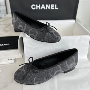 샤넬 【터보】 24k CC로고 데님 트위드 발레리나 플랫 슈즈 블랙 （TJ공장）