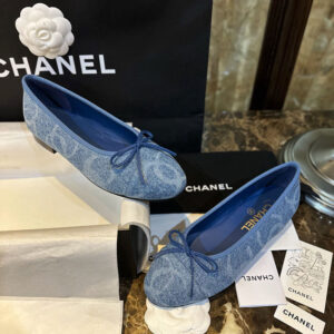 샤넬 (TJ공장) 【터보】 24k CC로고 데님 트위드 발레리나 플랫 슈즈 블루