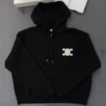 셀린느 【터보】 트리옹프 자수 리브드 울 후드 집업 가디건（TJ공장）