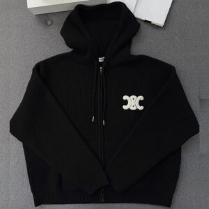 셀린느 【터보】 트리옹프 자수 리브드 울 후드 집업 가디건（TJ공장）