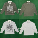 아크네 【잔디집】 아트워크 프린트 스티치 폴로 티셔츠（레어）