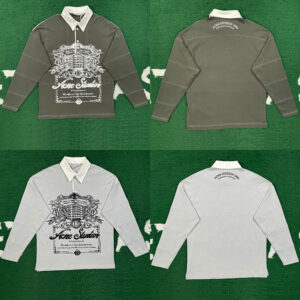 아크네 【잔디집】 아트워크 프린트 스티치 폴로 티셔츠（레어）