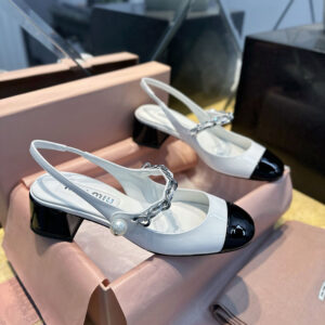 미우미우 【Hello】 투톤 페이턴트 레더 슬링백 펌프스 （터보）