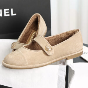 샤넬 【HAPPY】 스웨이드 시어링 메리제일 플랫 슈즈（TJ공장）