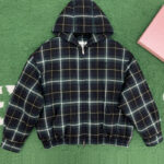 미우미우 【잔디집】 로고 패치 체크 패디드 후드 집업 자켓（레어）