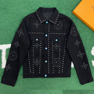 루이비통 【잔디집】 엠브로이더드 데님 터콰이즈 버튼 자켓（레어）