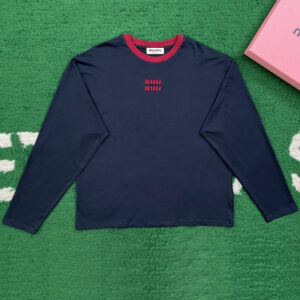 미우미우 【잔디집】 긴팔 티셔츠 코튼 저지 로고 자수 (레어)