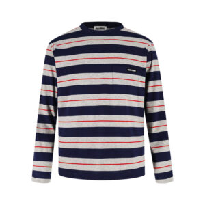 미우미우 【잔디집2】 스트라이프 롱 슬리브 티셔츠 로고 패치 (세븐)