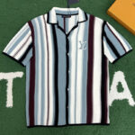 루이비통 【잔디집】 스트라이프 크로셰 숏 슬리브드 셔츠（레어）